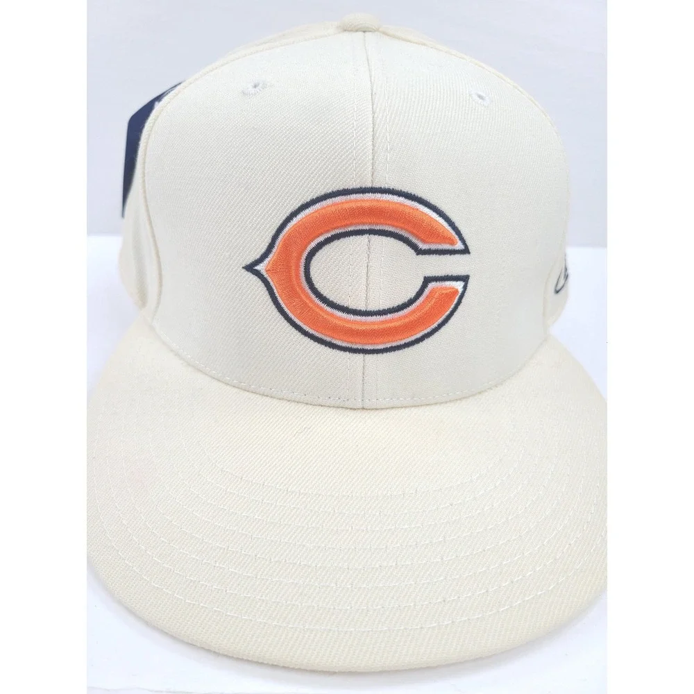 Reebok Chicago Bears NFL On Field Fitted Hat 7 7/8 Cream Wool Flat Brim Cap